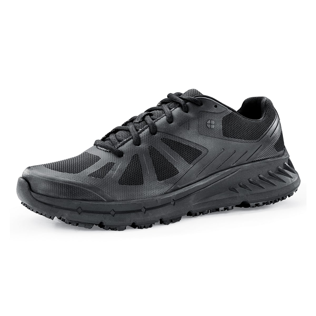The Endurance II from Shoes For Crews is a slip-resistant shoe that features a Spill Guard to help keep out liquids, TripGuard and Flex Tread,seen from the left profile.