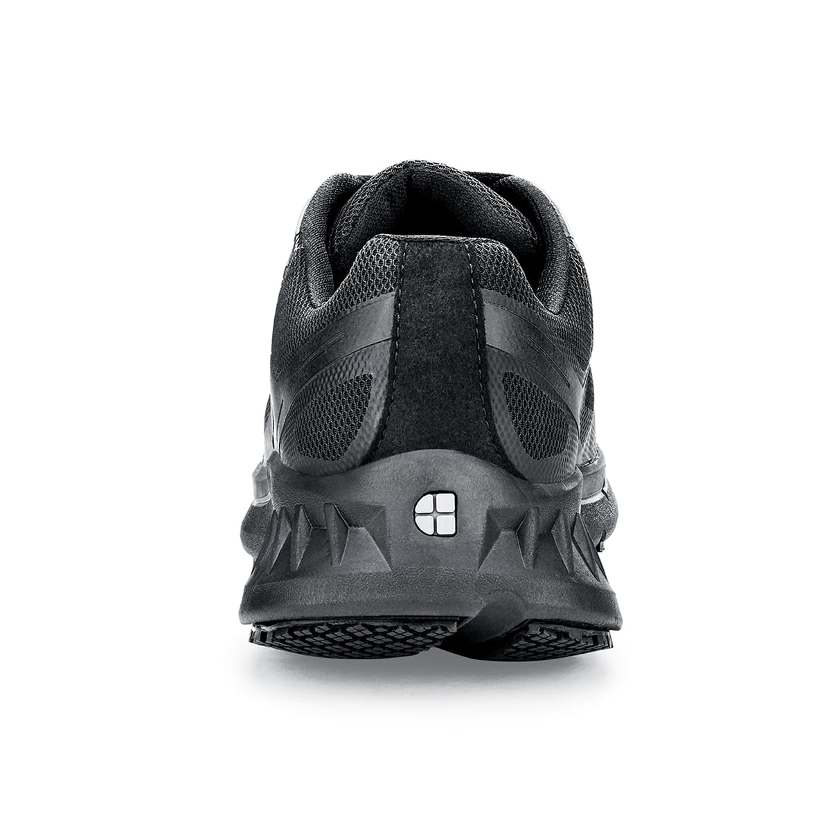 The Endurance II from Shoes For Crews is a slip-resistant shoe that features a Spill Guard to help keep out liquids, TripGuard and Flex Tread, seen from the back.