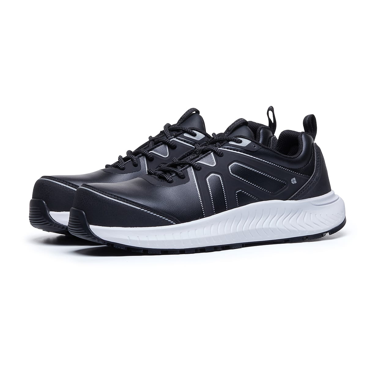 The Colly Black from Shoes For Crews has a slip-resistant, clog-resistant sole with TripGuard technology, a nanocomposite toecap (200 joules) and removable cushioned insoles, pair seen in profile on the left.