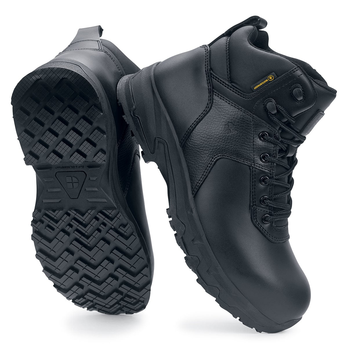 The Engineer IV CT from Shoes For Crews is an slip-resistant safety shoe designed to provide unbeatable comfort and protection throughout the working day, seen vertically from the side and bottom,