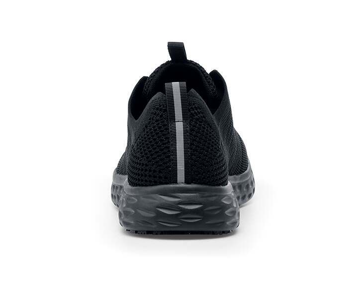 The Everlight Mens Black from Shoes For Crews are breathable slip-resistant trainers which are lightweight and easy to clean, seen from the back.
