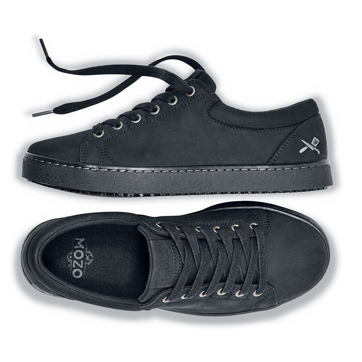 Mozo's Finn is an slip-resistant, water-resistant and easy-to-clean shoe, , seen horizontally from the side and from above.