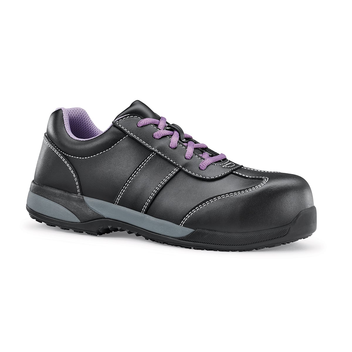 Safety shoes, the Bonnie has an anti-clog, slip-resistant outsole and composite toe cap (200 joule), seen in profile from the right side.